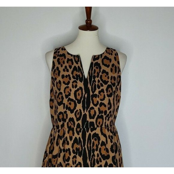 LOFT Dress 6 Leopard Animal Print Sleeveless Fit & Flare Tan & Black - Picture 4 of 8